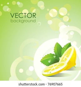 Vector green background with lemon and mint.