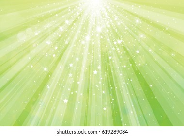 Vector green  background with rays, stars and lights.