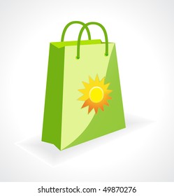 vector green bag with ecology symbol of sun