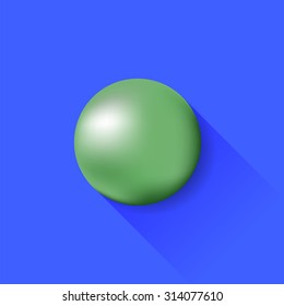 Vector Green Ball Isolated on Blue Background. Long Shadow