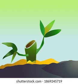 Vector Green Bamboo Plant On Illustration Image