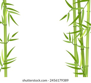 Vector green bamboo stems and leaves isolated on white background with copy space. Vector illustration in flat style