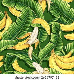 Vector Green Banana Leaves Seamless Pattern