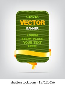 Vector green banner with fabric texture and yellow silky decorative ribbon