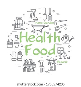 Vector green banner linear concept - Health Food