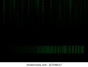 Vector : Green barcode and binary number on black background