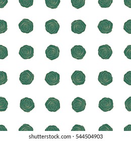 Vector green and beige rose flowers seamless pattern.