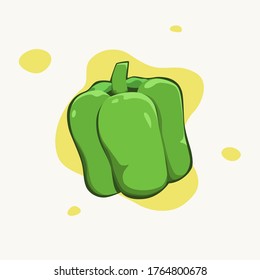 Vector of green bell pepper on abstract background. Fresh vegetable. Organic healthy food. Cartoon style.