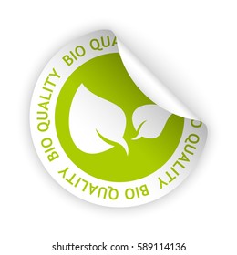 vector green bent sticker with symbol of bio quality