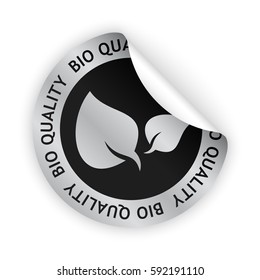 vector green bent sticker with symbol of bio quality