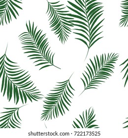 Vector green big palm tree pattern seamless on white  background wallpaper, textile, fabric