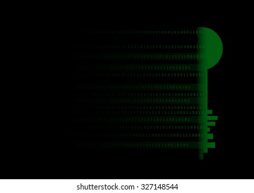 Vector : Green binary and key on black background