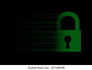 Vector : Green binary number and lock on black background