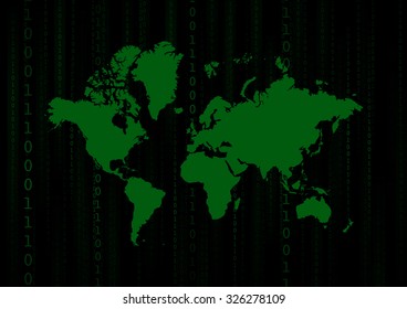 Vector : Green binary number and world map