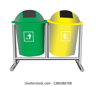 vector of green bins for organic waste and non-organic yellow