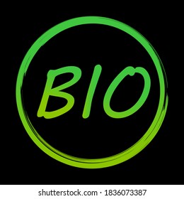 Vector green bio product badge on black background. 100 percent organic logo. Stock image.