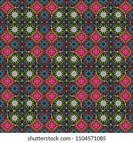Vector green, black and brown seamless background pattern with rhombuses.