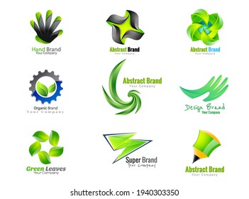 Vector Green and black color logo. Corporate identity icon. Design elements. Set abstract 3d icons sign. Symbols templates logos.
