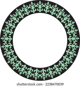 Vector green and black Kazakh national round pattern, frame. Ethnic ornament of the nomadic peoples of Asia, the Great Steppe, Kazakhs, Kirghiz, Kalmyks, Mongols, Buryats, Turkmens