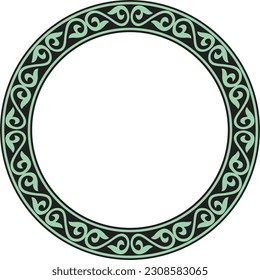 Vector green and black Kazakh national round pattern, frame. Ethnic ornament of the nomadic peoples of Asia, the Great Steppe, Kazakhs, Kirghiz, Kalmyks, Mongols, Buryats, Turkmens