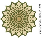 Vector green with black round ancient Byzantine ornament. Classical circle of the Eastern Roman Empire, Greece. Pattern motifs of Constantinople.
