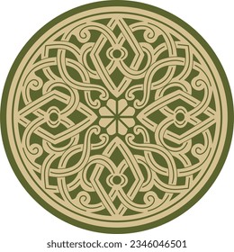 Vector green with black round ancient Byzantine ornament. Classical circle of the Eastern Roman Empire, Greece. Pattern motifs of Constantinople.
