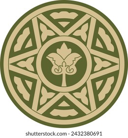 Vector green with black round ancient Byzantine ornament. Classical circle of the Eastern Roman Empire, Greece. Pattern motifs of Constantinople.
