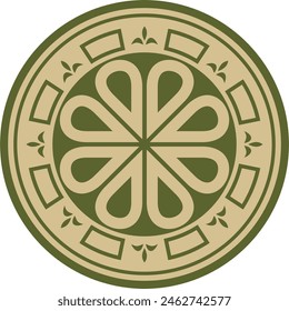 Vector green with black round ancient Byzantine ornament. Classical circle of the Eastern Roman Empire, Greece. Pattern motifs of Constantinople.
