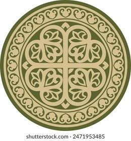 Vektorgrafik grün mit schwarzem rundem antikem byzantinischem Ornament. Klassik Circle of the Eastern Roman Empire, Griechenland. Motivmuster von Konstantinopel.
