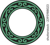 Vector green and black round Kazakh national ornament. Ethnic pattern of the peoples of the Great Steppe, Mongols, Kyrgyz, Kalmyks, Buryats. circle, frame border.
