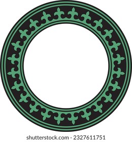 Vector green and black round Kazakh national ornament. Ethnic pattern of the peoples of the Great Steppe, 
Mongols, Kyrgyz, Kalmyks, Buryats. circle, frame border.