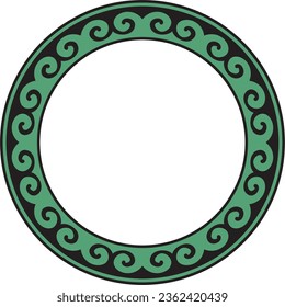 Vector green and black round Kazakh national ornament. Ethnic pattern of the peoples of the Great Steppe, Mongols, Kyrgyz, Kalmyks, Buryats. circle, frame border.
