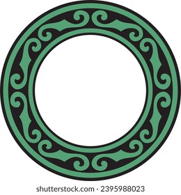 Vector green and black round Kazakh national ornament. Ethnic pattern of the peoples of the Great Steppe, Mongols, Kyrgyz, Kalmyks, Buryats. circle, frame border.
