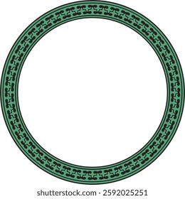 Vector green and black round Kazakh national ornament. Ethnic pattern of the peoples of the Great Steppe, 
Mongols, Kyrgyz, Kalmyks, Buryats. circle, frame border.