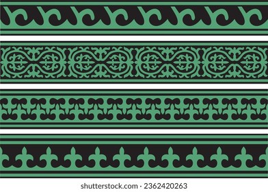 Vector green and black seamless Kazakh national ornament. Ethnic endless pattern of the peoples of the Great Steppe, 
Mongols, Kyrgyz, Kalmyks, Buryats. circle, frame border.