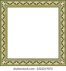 Vector green with black Square Kazakh national ornament. Ethnic pattern of the peoples of the Great Steppe, 
Mongols, Kyrgyz, Kalmyks, Buryats. Square frame border.