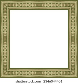 Vector green with black Square Kazakh national ornament. Ethnic pattern of the peoples of the Great Steppe, 
Mongols, Kyrgyz, Kalmyks, Buryats. Square frame border.