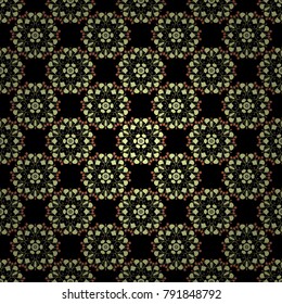Vector green, black and yellow Traditional Indian motif seamless pattern.
