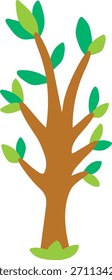 Icono de árbol floreciente verde Vector aislado sobre fondo blanco. Planta de jardín o bosque con ramitas y hojas. Primavera plana, pueblo de Pascua o ilustración de granja. Cuadro de vegetación natural
