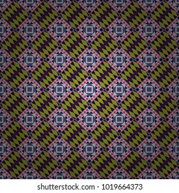 Vector green, blue and brown seamless background pattern with rhombuses.