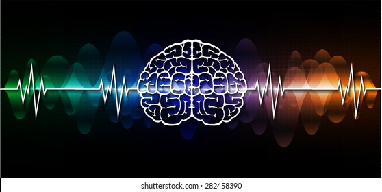 vector green blue orange brain processes technology, creative idea concept. wave. ecg, ekg, electrocardiogram.