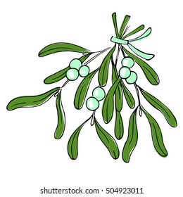 vector green blue simple mistletoe sketch