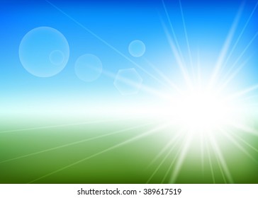 Vector green blue sunny day background