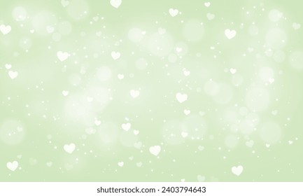 Vector green blurred valentines day background with hearts bokeh