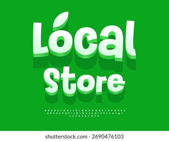 Vector Tablero verde Tienda local. Fuente blanca juguetona. Conjunto decorativo de letras y números del alfabeto 3D.