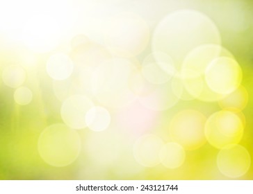 Vector green bokeh. Spring background.