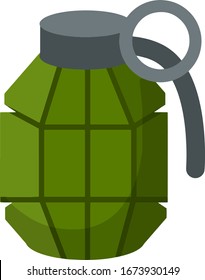 Bomba verde vectorial. Icono de la granada. Armas y bombas. Equipo y municiones de los soldados. Elemento de la guerra moderna. Dibujo plano de caricatura.