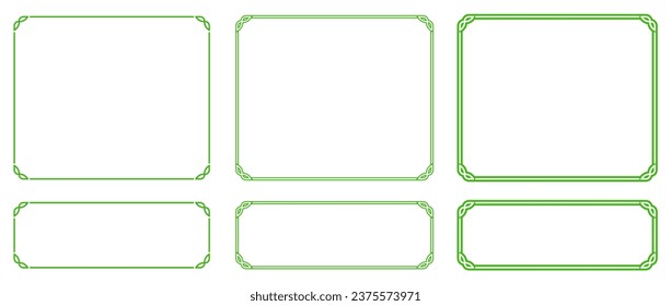 Vector green border frames in different shapes on white background. For laser cutting, as elegant vintage web banners, doorplates, store signs, signboards, or labels 