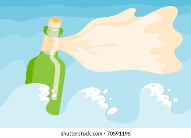 The vector green bottle in the sea