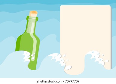 The vector green bottle in the sea